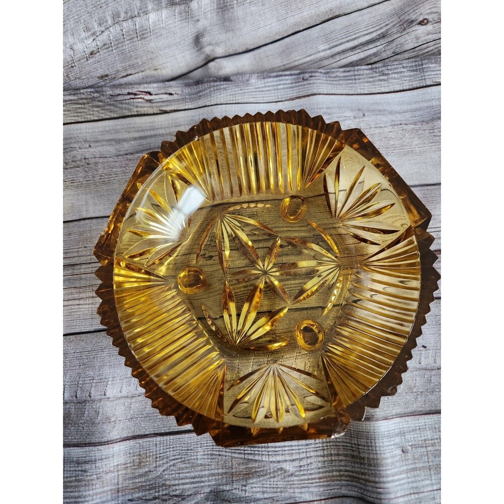 Vintage Amber Depression Glass 3-Toed Footed Candy Dish  6.5” Some Wear